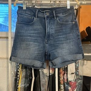 Express midi high rise jean shorts